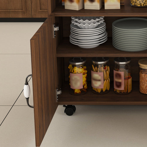 47-Inch Folding Dining Table with Storage Shelves and Wheels