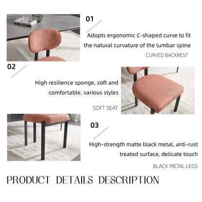 Set of 2 Mid-Century Boucle Upholstered Dining Chairs, Curved Backrest
