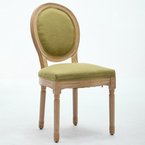 Set of 2 Olive Green French Carved Solid Wood Linen Dining Chairs, Antique Painted Frame 300 LBS Load