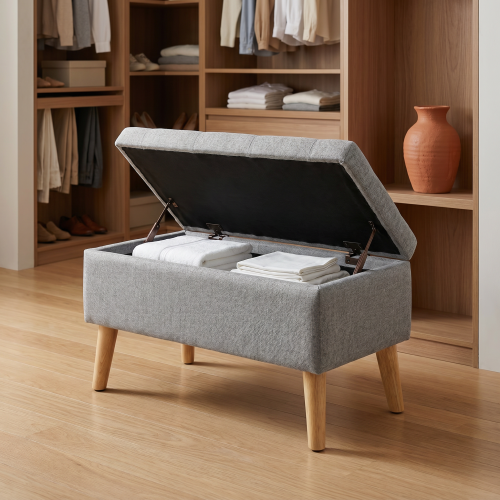 32 inch Upholstered Storage Ottoman Bench with Tray, Hidden Storage Footrest