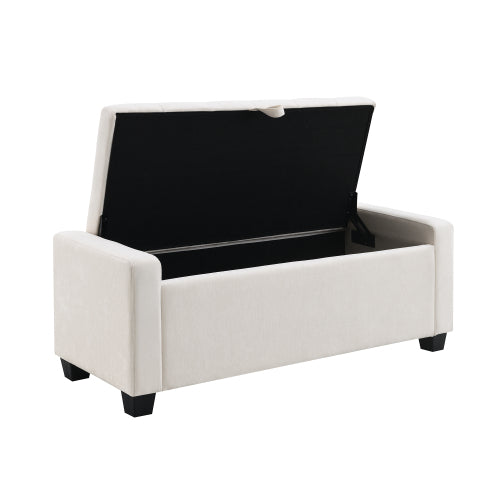 48 inch Chenille Storage Ottoman Bench with Safety Hinge, Beige