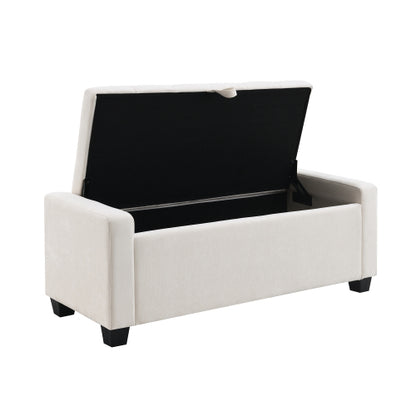 48 inch Chenille Storage Ottoman Bench with Safety Hinge, Beige