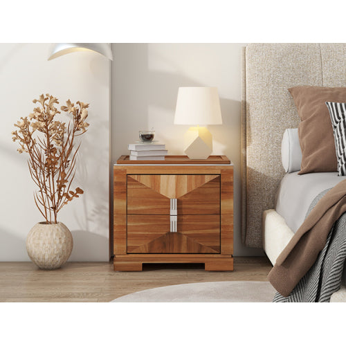 Mid-Century Modern Nightstand, 2 Drawers Wide Sofa Side Table,Wood Diamond Shaped End Table with Storage,Closet with Heavy Duty Base,Small Bedside Table for Bedroom,Living Room,Entrance, Light Brown