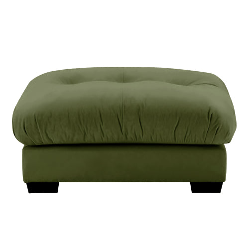 Milano Green Vintage Velvet Ottoman, Soft Upholstered Modular Accent Stool for Living Room Leisure Space