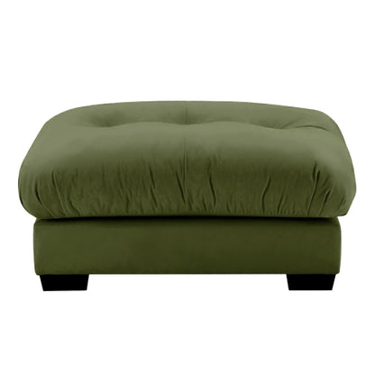Milano Green Vintage Velvet Ottoman, Soft Upholstered Modular Accent Stool for Living Room Leisure Space