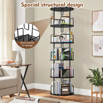Black 5-Tier 360¡ã Rotating Bookshelf Tower Stable Metal Frame Vertical Round Home Bedroom Storage Rack