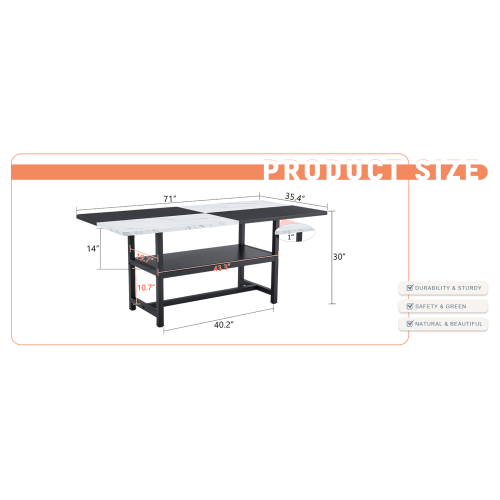 71-Inch Modern Two-Tone Dining Table with Storage Shelf for 6-8