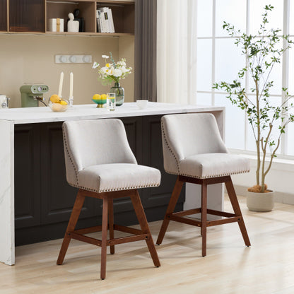 Counter Height Swivel Barstools, 26inch  H Seat Height Upholstered Bar Stools Set of 2, Fabric in Ivory