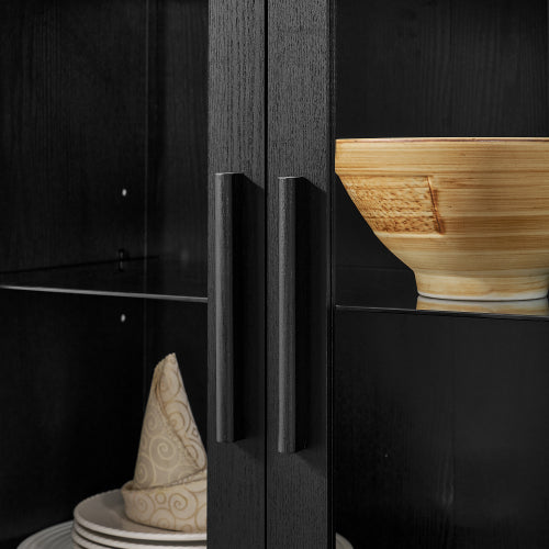 Black High Arched LED Light Storage Cabinet MDF Poplar Wood Adjustable Glass Partition Multi-Functional Home Display Cabinet