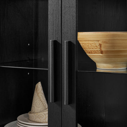 Black High Arched LED Light Storage Cabinet MDF Poplar Wood Adjustable Glass Partition Multi-Functional Home Display Cabinet