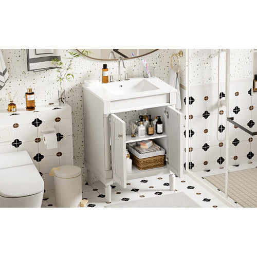 24'' Bathroom Vanity with Top Sink, 2-Tier Modern Bathroom Storage Cabinet, Single Sink Bathroom Vanity, Large Storage Shelves