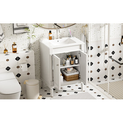 24'' Bathroom Vanity with Top Sink, 2-Tier Modern Bathroom Storage Cabinet, Single Sink Bathroom Vanity, Large Storage Shelves