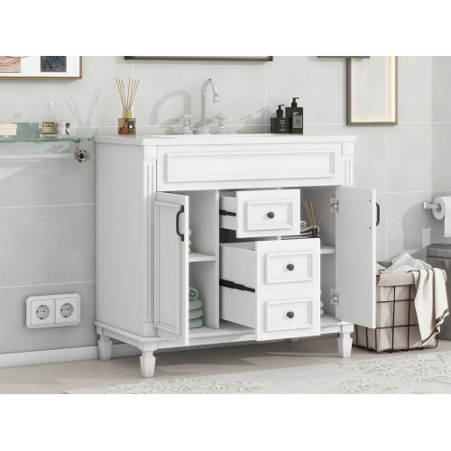 36'' Bathroom Vanity with Top Sink, Modern Bathroom Storage Cabinet with 2 Soft Closing Doors and 2 Drawers, Single Sink Bathroom Vanity