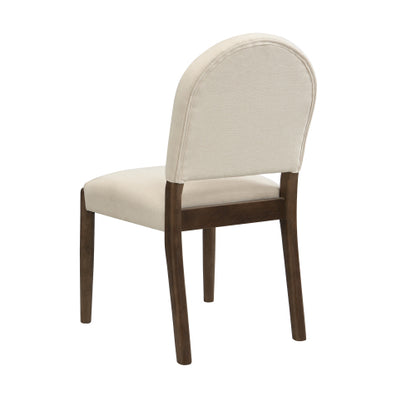 Armless Upholstered Rubberwood Dining Chairs, Set of 2, Beige/Walnut
