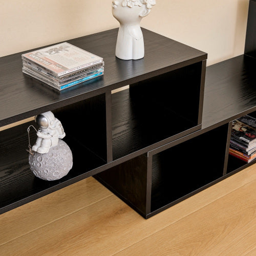 Expandable Modular Black Wood Grain MDF TV Stand Free Combination Open Storage Entertainment Center