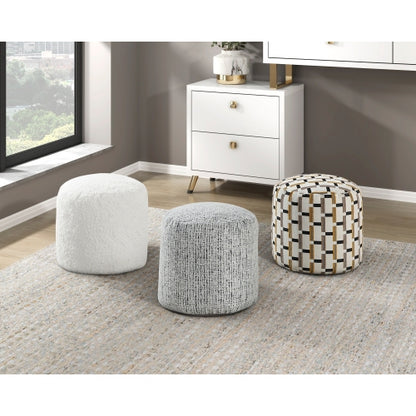 16 inch Dia x17 inchH Cylindrical Chenille Pouf Ottoman, Non-Slip Floor Seat, Polystyrene Bead Filling, 300 LBS