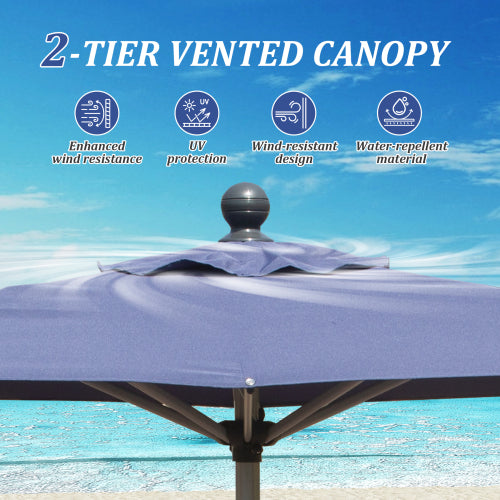 Rectangle Patio Umbrella with Crank Lift and Tilt Function, Navy Blue (Base not included)