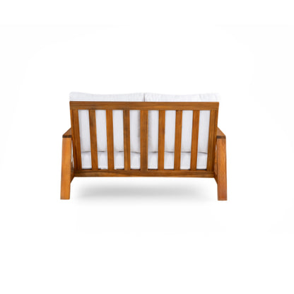 4 Pieces Outdoor Sofa Set 4-person Patio Seating Group Outdoor Conversation Set with Cushions and a Coffee Table for Patios, Gardens, or Balcony, Teak Finish +White Cushion