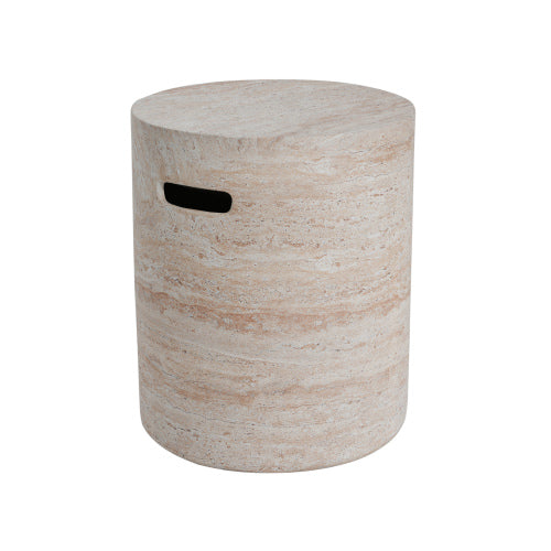 Outdoor/Indoor Lightweight Concrete Side Table With Side Handles,Travertine Finish
