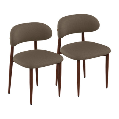 Chenille Upholstered Metal Dining Chairs, Set of 2, Coffee