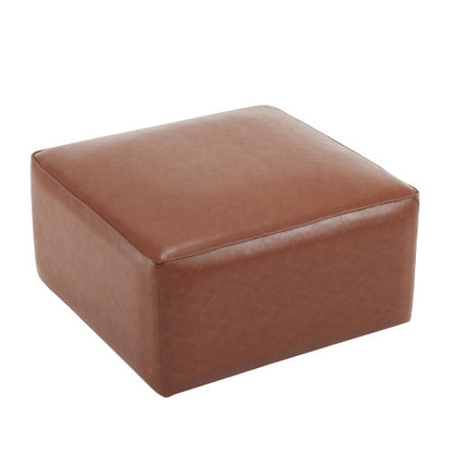 29.5 inch Square Brown PU Leather Ottoman, Modular Upholstered Foot Stool with Pocket Coil Spring & Wood Frame