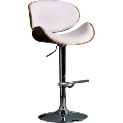 Modern Contemporary Swivel Walnut Bentwood Lift Adjustable Height Bar Stool with Curved Seat and Back (White)
