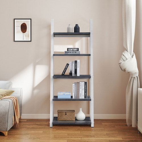 5-Tier Rubber Wood Frame Ladder Bookshelf Multi-Layer Home Living Room Kitchen Storage Rack