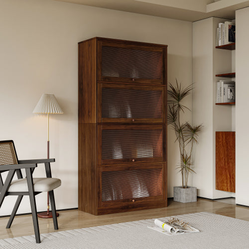 Contemporary Closed Back Glass Door Dustproof Wall Bookcase Cabinet