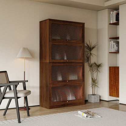 Contemporary Closed Back Glass Door Dustproof Wall Bookcase Cabinet