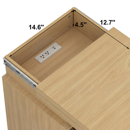 2 Pack Natural Nightstand, Sliding Top Charging Station & RGB LED with Fluted Drawers