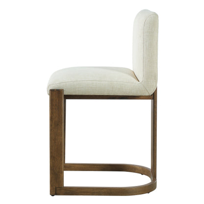 Modern Bar Stools Set of 2, 24inch Solid Wood Counter Height Barstools, Linen Upholstered Kitchen Island Chair With Walnut-Finished Wood Legs for Home Bar Coffee Shop,Beige