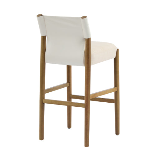 28.5inch , Modern Solid Wood Bar Stool with Polyester Cushion - Minimalist Kitchen Island Stool for Breakfast Nook & Home Bar (Neutral Tone Design), Set of 2