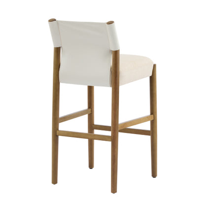 28.5inch , Modern Solid Wood Bar Stool with Polyester Cushion - Minimalist Kitchen Island Stool for Breakfast Nook & Home Bar (Neutral Tone Design), Set of 2
