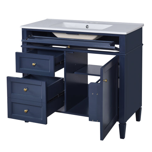 36'' Bathroom Vanity with Top Sink, Modern Bathroom Storage Cabinet with 2 Drawers and a Tip-out Drawer, Single Sink Bathroom Vanity