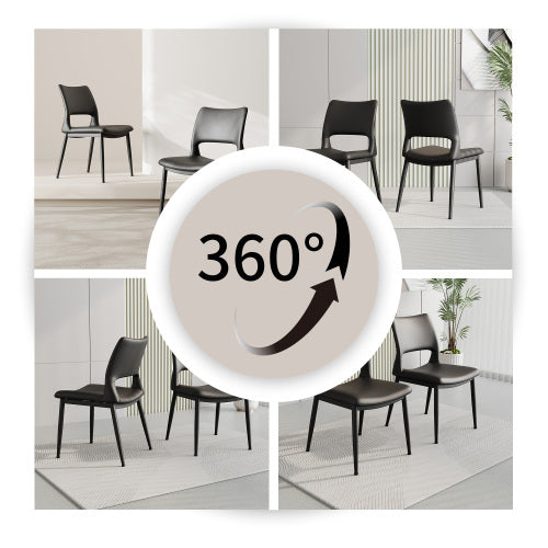 Set of 2 Modern Black PU Leather Dining Chairs, Stable Metal Frame Multi-Space Armless Side Chairs
