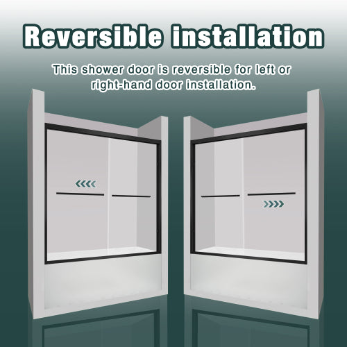 56-60"x58" Aluminum Frame Double Sliding Bathtub Screen,Bypass Bathroom Sliding Door with Premium 1/4" (6mm) Clear Tempered Glass, Black Hardware Sliding Glass Shower Enclosure,Matte Black Finished