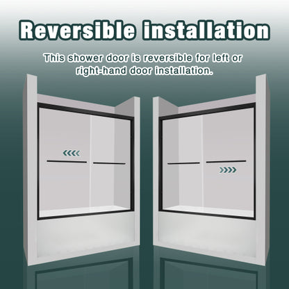 56-60"x58" Aluminum Frame Double Sliding Bathtub Screen,Bypass Bathroom Sliding Door with Premium 1/4" (6mm) Clear Tempered Glass, Black Hardware Sliding Glass Shower Enclosure,Matte Black Finished