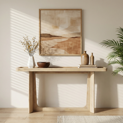 Farmhouse Console Table with Tray Top Design, Solid Wood Frame for Entryway, Living Room or Sofa Back, Natural