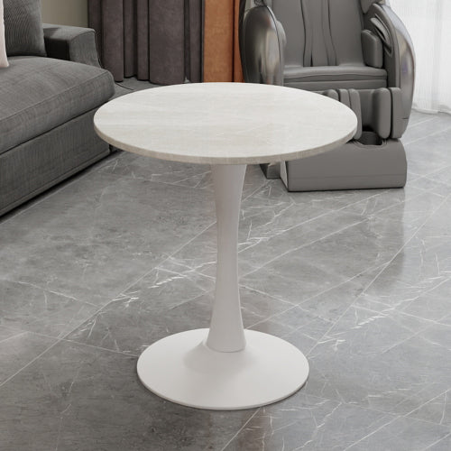 27.6inch  Round Marble Vein Coffee Table, White Base