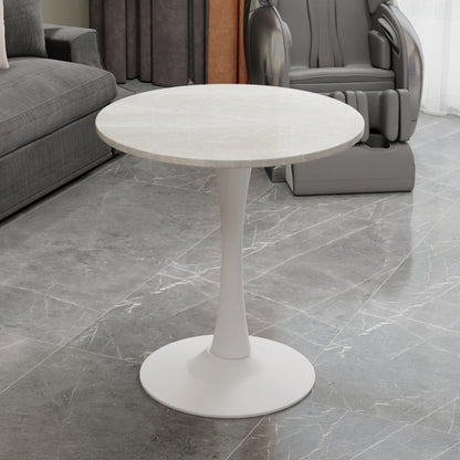 27.6inch  Round Marble Vein Coffee Table, White Base
