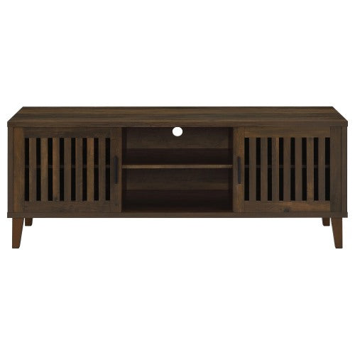 Dark Pine Rustic 60 Inch 2 Slatted Door TV Stand