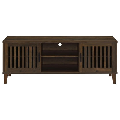 Dark Pine Rustic 60 Inch 2 Slatted Door TV Stand