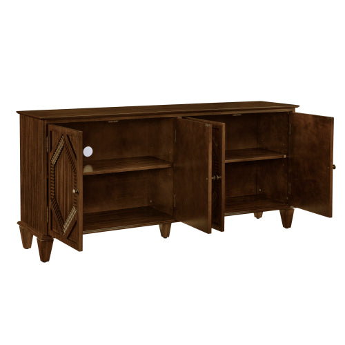 65.2 inch Mid Century Modern Sideboard Buffet Cabinet with Storage, Symmetrical Geometric Accent Coffee Bar Wine Bar Storage Cabinet, Large Console Table for Living Room/Entryway/Kitchen, Walnut