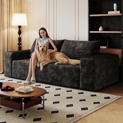 71 inch  Black Corduroy 3-Seater Deep-Seat Sofa, No Assembly