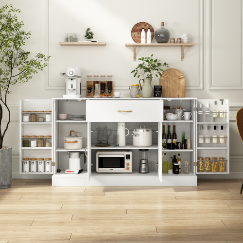 Sideboard Buffet Cabinet with Storage, Large Kitchen Storage Cabinet with 1 Drawer and 4 Doors, Modern Coffee Bar for Kitchen Dining Room, White