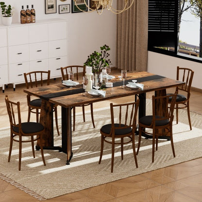 70.9 Inch Large Rectangular Dining Table, Rustic Brown