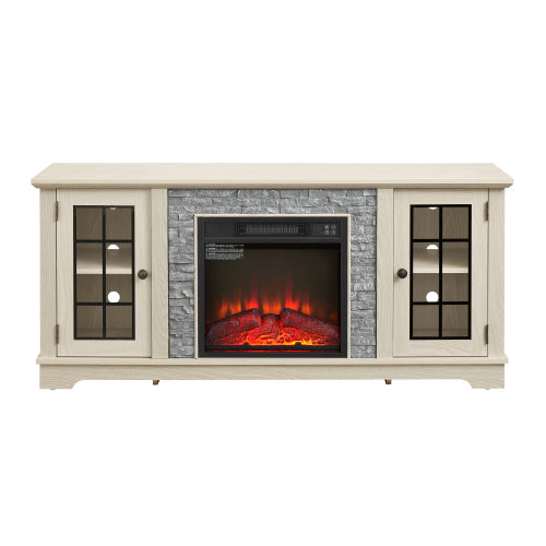 58 Inch TV Stand with 18 Inch Electric Fireplace White Media Console