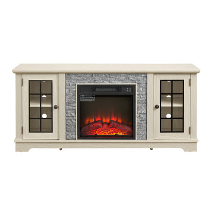 58 Inch TV Stand with 18 Inch Electric Fireplace White Media Console
