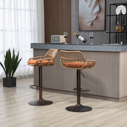 Modern Swivel Bar Stools Set of 2 Adjustable Counter Height Chairs with Footrest for Kitchen, Dining Room (Orange)