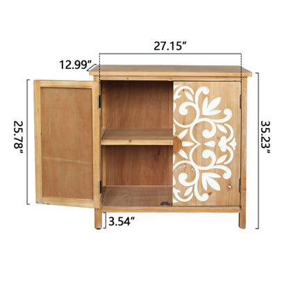 Rustic Wooden Accent Cabinet with Floral Carved Doors, 2 - Door Storage Cabinet for Living Room, Entryway, Dining Room